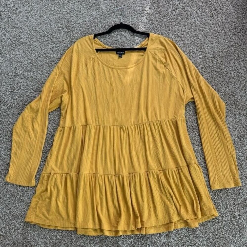Torrid Womens Mini Dress Size 3 Mustard Yellow Tiered Long Sleeve Solid Boho
